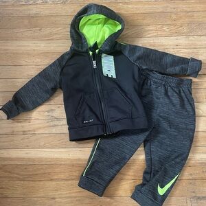 Nike Kids Black and Neon Green Jogger Set